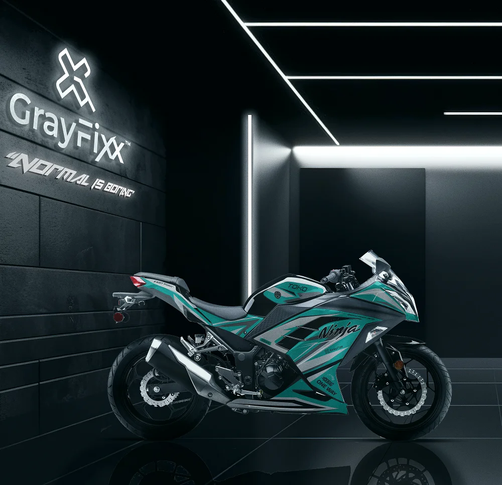  OneWay Edition Grey Mint Full Body Sticker For Ninja 300 | Made In Premium Gloss With FPF(Fade Protection Film), Water Proof, Precut Sticker, Pack Of 1 For Both Side